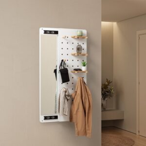wohnli-moebel-suche-M26013162-1 Flurmöbel mit Spiegel Weiß 40x120x4cm Spanplatte Weiß HOMN Möbel Flurmöbel Dielenbänke