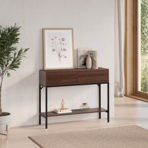 wohnli-moebel-suche-M26013163-1 Konsolentisch 2 Schubladen Walnuss-Optik 100x80x30cm Spanplatte Braun HOMN Möbel Flurmöbel Dielenbänke