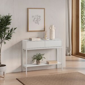 wohnli-moebel-suche-M26013168-1 Konsolentisch 2 Schubladen Weiß 100x80x30cm Spanplatte Weiß HOMN Möbel Flurmöbel Dielenbänke