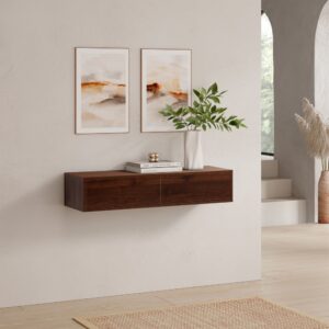 Konsolentisch schwebender 2 Schubladen Walnuss-Optik 100x20x30cm Spanplatte Braun HOMN Möbel Flurmöbel Dielenbänke