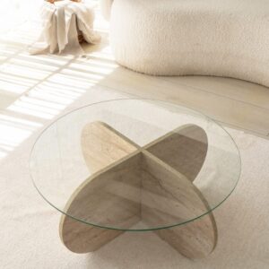 wohnli-moebel-suche-M26013438-1 Couchtisch aus Holz in Steinoptik mit Glasplatte 75x35x75cm Holz Braun Concept Usine Möbel Wohnzimmermöbel Couchtische