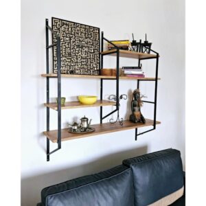 wohnli-moebel-suche-M26013456-1 Design-Wandregal aus Metall – 4 Ablagen – Holz und Schwarz 120x28x120cm Metall Braun Concept Usine Möbel Wohnzimmermöbel Regale