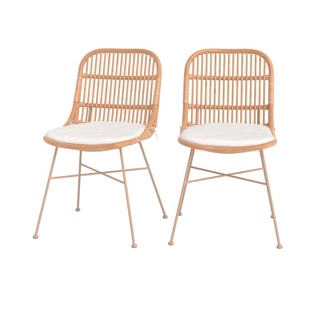 wohnli-moebel-suche-M26013808 Wohnli Möbelsuche - 2er Set Stühle aus beigem Rattan mit beigen Metallbeinen