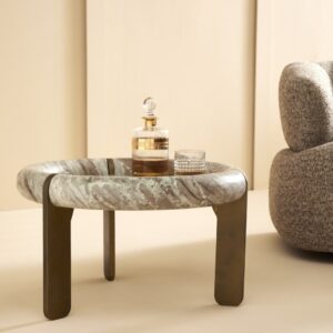 wohnli-moebel-suche-M26016283-1 Kleiner Couchtisch aus Marmor und Metall 60x40x60cm Naturstein Beige Signature Möbel Wohnzimmermöbel Couchtische