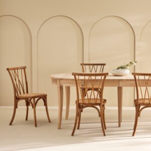 Set aus 2 Eichenstühlen mit Rattan-Sitzfläche 45x77x46cm Holz Braun Signature Möbel Esszimmermöbel Stühle