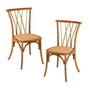 Wohnli Möbelsuche - Set aus 2 Eichenstühlen mit Rattan-Sitzfläche