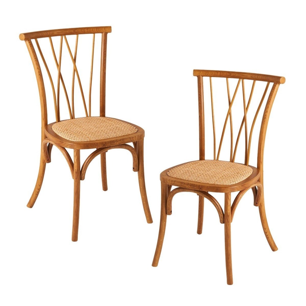 wohnli-moebel-suche-M26016305 Wohnli Möbelsuche - Set aus 2 Eichenstühlen mit Rattan-Sitzfläche