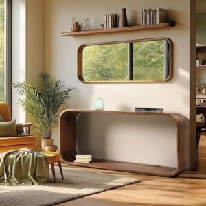 Abgerundete Konsole aus Mindi 165x77x41cm Holz Braun MACABANE Möbel Wohnzimmermöbel Konsolentische
