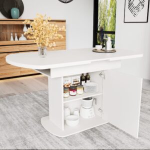 Ausziehbarer ovaler Esstisch mit Stauraum 110/130x70 cm Weiß+Gold 130x75x70cm Spanplatte Weiß MODFU Möbel Esszimmermöbel Esstische