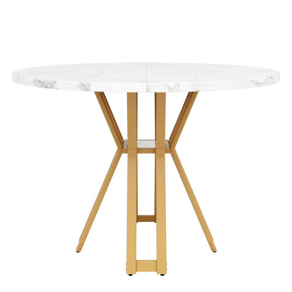 wohnli-moebel-suche-M26017665 Wohnli Möbelsuche - Runder Esstisch mit Marmormuster Tischplatte 100x100cm Gold+Weiß