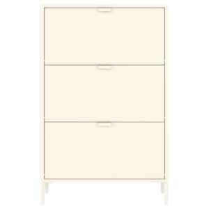 Weißer Metall-Schuhschrank mit 3 Türen 80x125x26cm Stahl Weiß Happy Garden Möbel Flurmöbel Schuhschränke