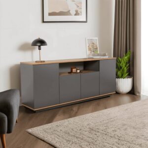 wohnli-moebel-suche-M26018757-1 Buffet mit 4 Türen und 1 zentraler Nische L180 cm - 180x75x45cm Spanplatte Grau Calicosy Möbel Esszimmermöbel Sideboards, Highboards & niedrige Anrichten