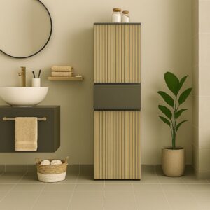wohnli-moebel-suche-M26018844-1 Waschbeckenunterschrank mit 2 Türen 1 Schublade in Holzoptik 35x130x38cm Spanplatte Braun Loft24 Möbel Badezimmermöbel Badezimmerschränke
