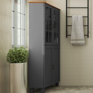 Waschbeckenunterschrank mit 4 Türen aus Kiefer Anthrazit 30x170x75cm Holz Grau Loft24 Möbel Badezimmermöbel Badezimmerschränke