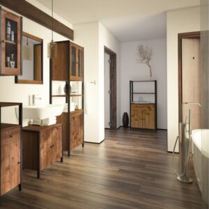 Waschbeckenunterschrank mit 4 Türen in Holzoptik 35x180x60cm Spanplatte Braun Loft24 Möbel Badezimmermöbel Badezimmerschränke