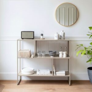 wohnli-moebel-suche-M26019155-1 Metallregal in Taupe 105x90x35cm Stahl Beige Happy Garden Möbel Wohnzimmermöbel Regale