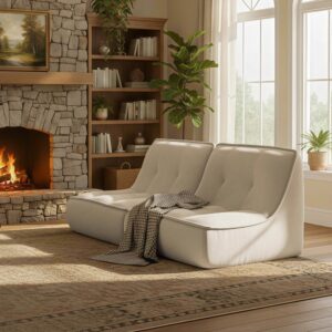 wohnli-moebel-suche-M26019472-1 Set aus 2 Stoffsesseln 160 x 90 x 70 cm ecru 160x70x90cm Samt Weiß Oviala Sofas und Sessel Sofas Modulare Sofas