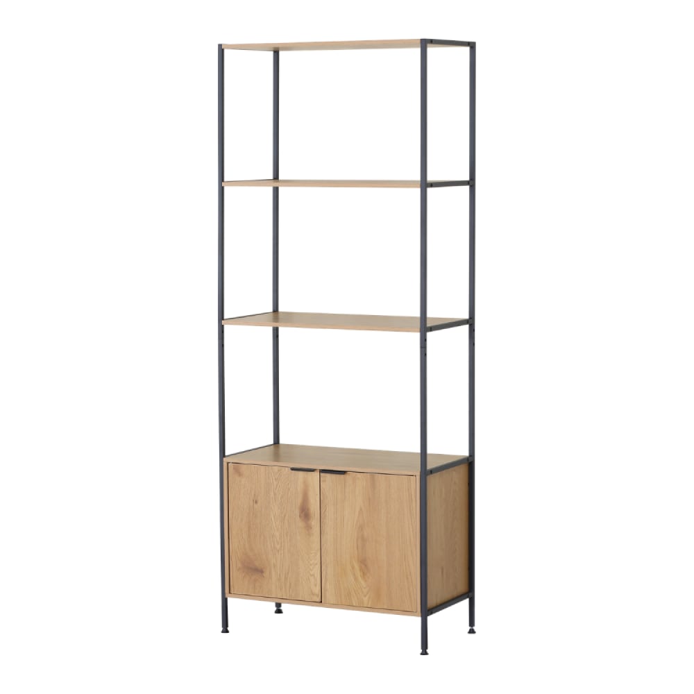 wohnli-moebel-suche-M26022259 Wohnli Möbelsuche - Regal mit 4 Ablagefächern und Schrank 176 cm aus Eiche und schwarz