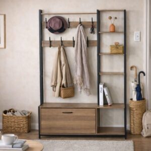 wohnli-moebel-suche-M26022260-1 Flurmöbel 182 x 120 cm aus Nussbaum und Schwarz 120x11x46cm Spanplatte Schwarz Concept Usine Möbel Wohnzimmermöbel Regale