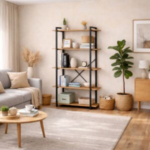 Regal mit 5 Ablageflächen 150 cm Eiche und Schwarz 80x150x34cm Spanplatte Braun Concept Usine Möbel Wohnzimmermöbel Regale