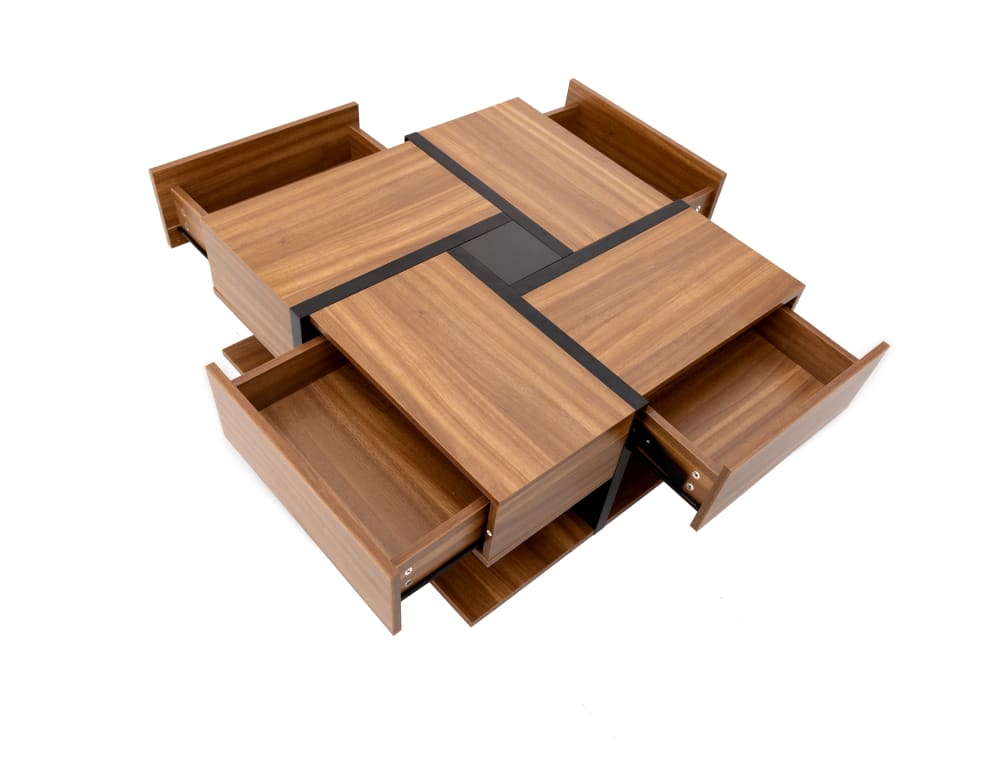 Wohnli Möbelsuche - Couchtisch aus Spanplatte mit 4 Schubladen 78x78x36 cm