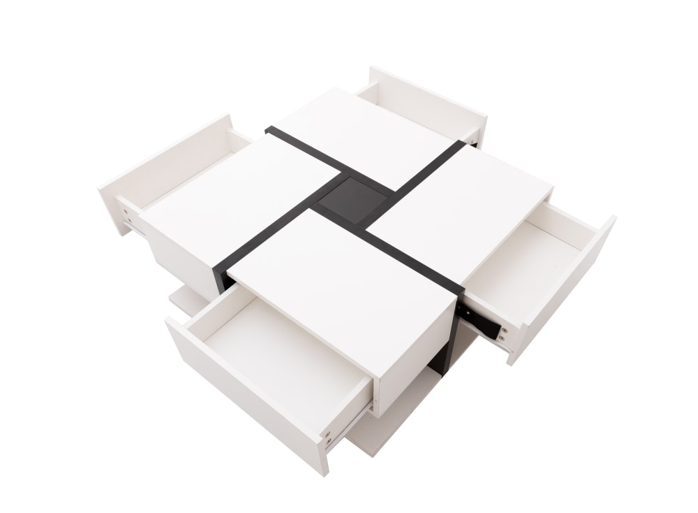 Wohnli Möbelsuche - Couchtisch aus Spanplatte mit 4 Schubladen 78x78x36 cm