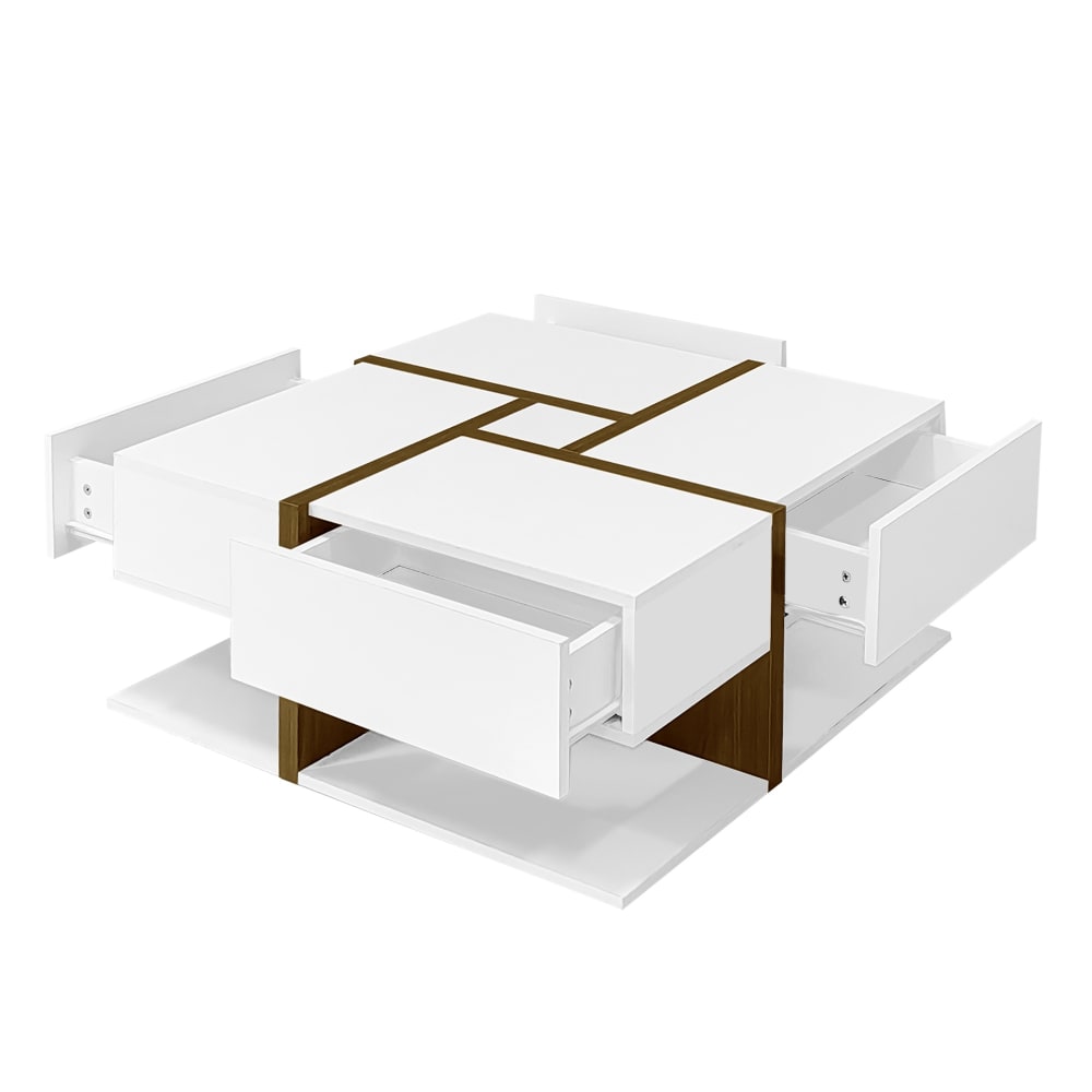 Wohnli Möbelsuche - Couchtisch aus Spanplatte mit 4 Schubladen 78x78x34