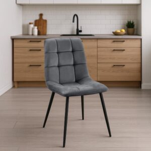 wohnli-moebel-suche-M26022550-1 4er Set Stühle gepolstert Metall-gestell Samt dunkelgrau 55x84x45cm Samt Grau CLP Möbel Esszimmermöbel Stühle