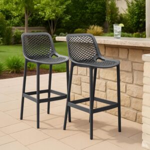 wohnli-moebel-suche-M26022570-1 2er Set wetterbeständiger Barhocker aus Kunststoff dunkelgrau 53x105x45cm Harz Grau CLP Möbel Esszimmermöbel Barhocker