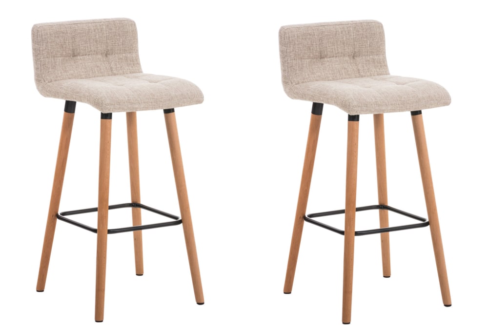 Wohnli Möbelsuche - 2er set Barhocker mit Fußstütze Polsterung aus Stoff creme