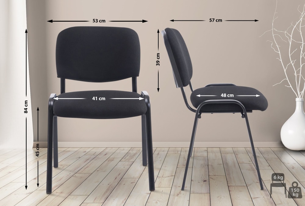 Besucherstuhl mit Metallgestell und Sitz aus Stoff schwarz 57x84x53cm Stoff Schwarz CLP Möbel Esszimmermöbel Stühle