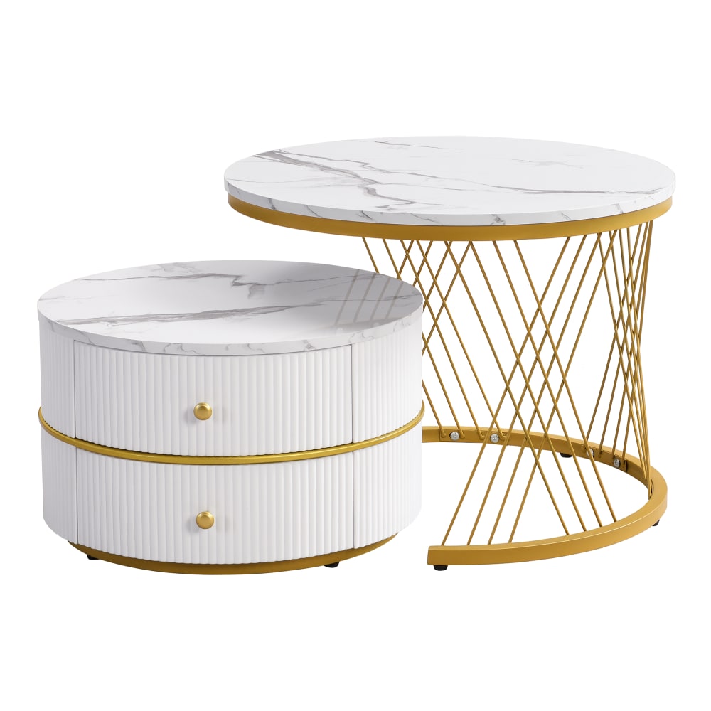 Wohnli Möbelsuche - Couchtisch-Set aus MDF in Marmoroptik 60x60x46 cm