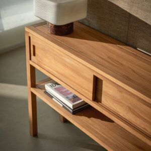 wohnli-moebel-suche-M26022713-1 Konsole aus massivem Teakholz 120x80x30cm Holz Beige Tikamoon Möbel Wohnzimmermöbel Konsolentische