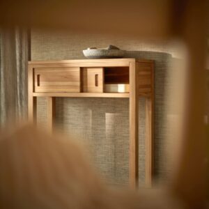 wohnli-moebel-suche-M26022715-1 Konsole aus massivem Teakholz 80 cm 80x80x25cm Holz Beige Tikamoon Möbel Wohnzimmermöbel Konsolentische