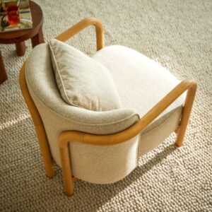 wohnli-moebel-suche-M26022732-1 Sessel aus massiver Eiche mit grauem Stoffbezug 70x82x82cm Holz Grau Tikamoon Sofas und Sessel Sessel, Poufs und Fußbänke Sessel