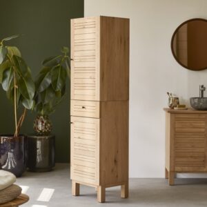 wohnli-moebel-suche-M26022758-1 Hochschrank aus massiver Eiche 40x160x35cm Holz Beige Tikamoon Möbel Badezimmermöbel Bad-Hochschränke