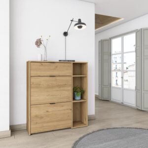 wohnli-moebel-suche-M26022963-1 Schuhschrank Holzeffekt Eiche 90x27x102cm 90x102x27cm Spanplatte Beige Skraut home Möbel Flurmöbel Schuhschränke