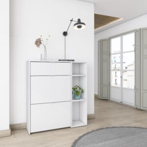 Schuhschrank Holzeffekt Weiß 90x27x102cm 90x102x27cm Spanplatte Weiß Skraut home Möbel Flurmöbel Schuhschränke
