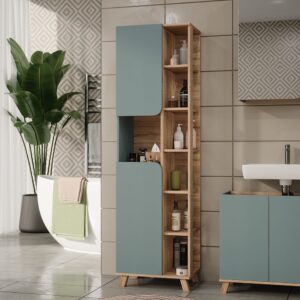 wohnli-moebel-suche-M26023052-1 Badschrank mit 2 Türen Sonoma/Blau 50x175cm 50x175x35cm Spanplatte Braun Vicco Möbel Badezimmermöbel Bad-Hochschränke