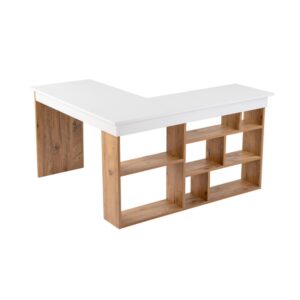 wohnli-moebel-suche-M26023103 Wohnli Möbelsuche - Eckschreibtisch mit 8 Fächern L130 cm - Weiß und Holzdekor