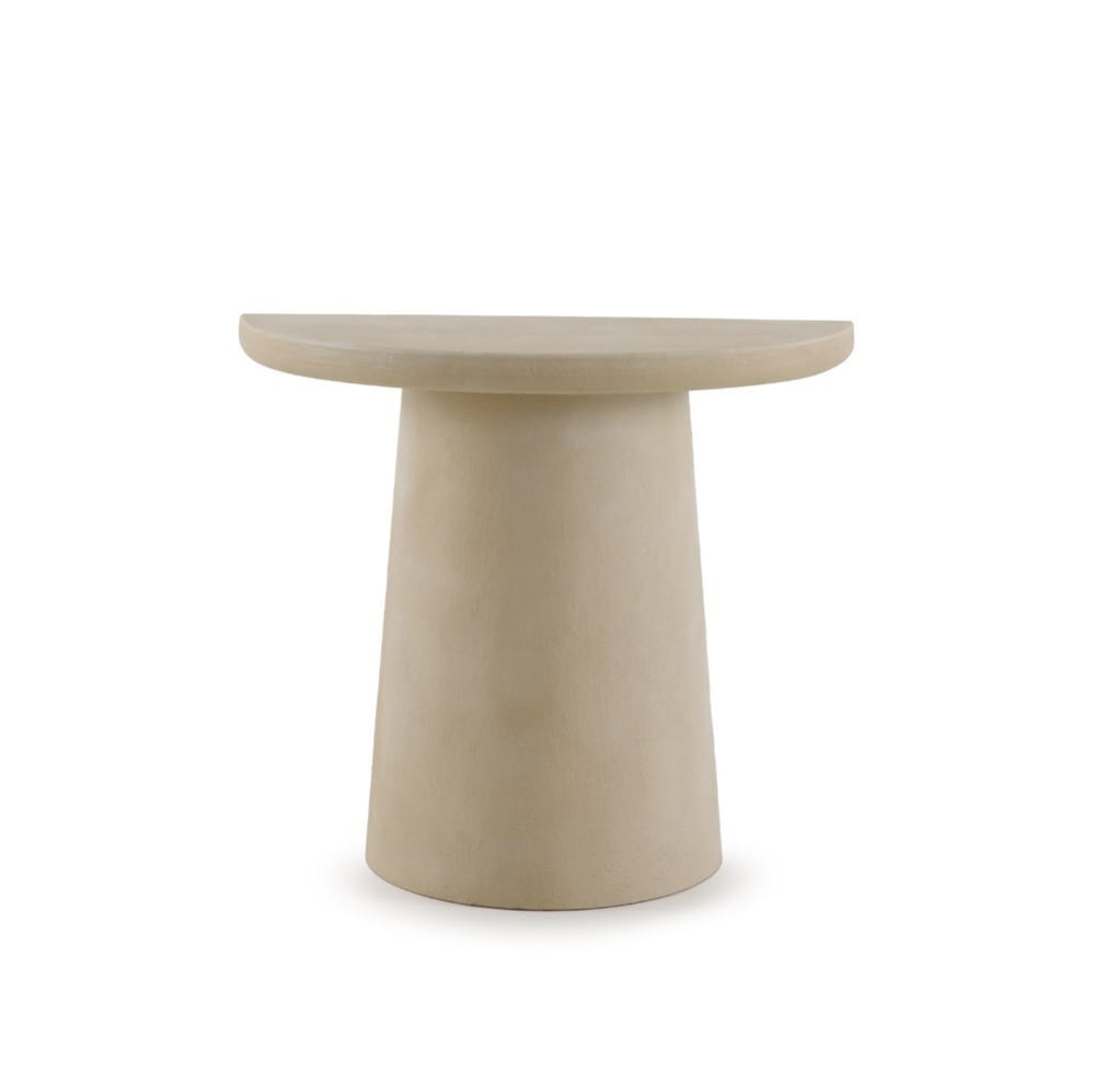 wohnli-moebel-suche-M26023258 Wohnli Möbelsuche - Halbmondförmige Konsole aus sandfarbenem Polyresin-Zement
