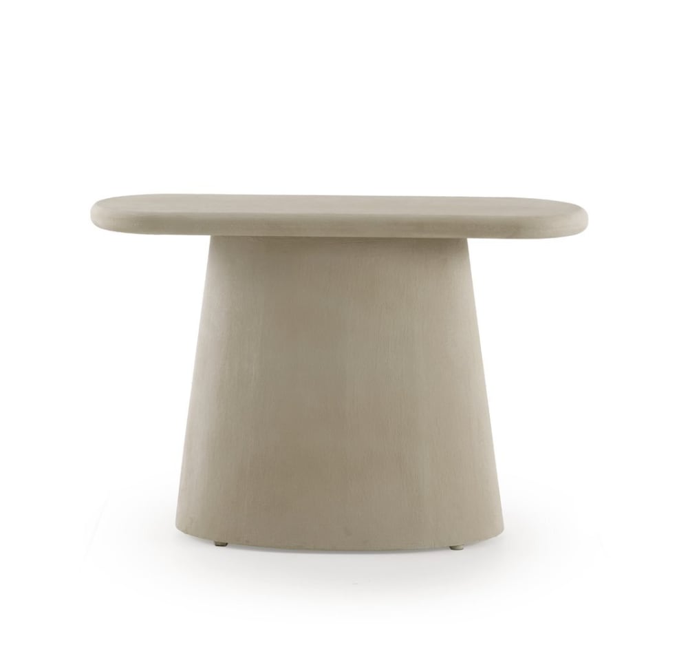 wohnli-moebel-suche-M26023259 Wohnli Möbelsuche - Ovale Konsole aus sandfarbenem Polyresin-Zement