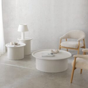wohnli-moebel-suche-M26023261-1 Couchtisch 48 Durchmesser aus weißem Polyresin 48x50x48cm Harz Weiß GEESE HOME Möbel Wohnzimmermöbel Couchtische