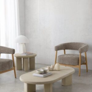 wohnli-moebel-suche-M26023265-1 Couchtisch 60 Durchmesser aus sandfarbenem Polyresin 60x40x60cm Harz Beige GEESE HOME Möbel Wohnzimmermöbel Couchtische