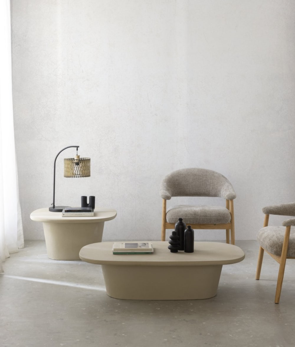 wohnli-moebel-suche-M26023267-1 Couchtisch 120 x 70 aus sandfarbenem Polyresin-Zement 120x30x70cm Harz Beige GEESE HOME Möbel Wohnzimmermöbel Couchtische