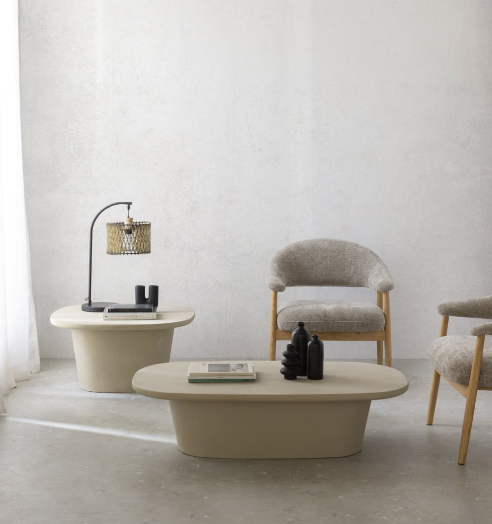 wohnli-moebel-suche-M26023268-1 Couchtisch 80 x 80 aus sandfarbenem Polyresin-Zement 80x40x80cm Harz Beige GEESE HOME Möbel Wohnzimmermöbel Couchtische
