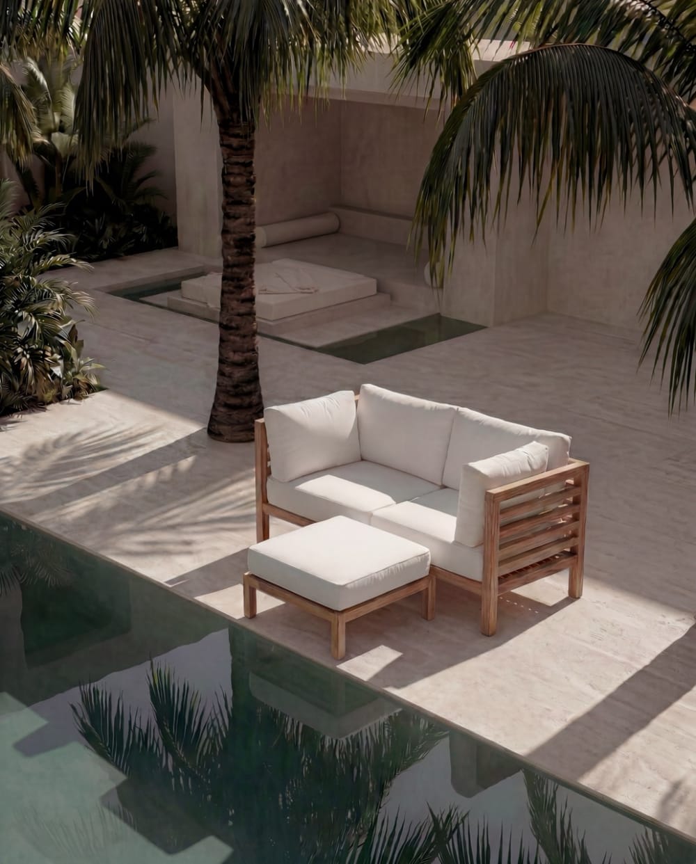 Sofa aus Teakholz in braun und weiß 80 x 80 x 25 cm 80x25x80cm Holz Weiß Bazar Bizar Sofas und Sessel Sofas Modulare Sofas