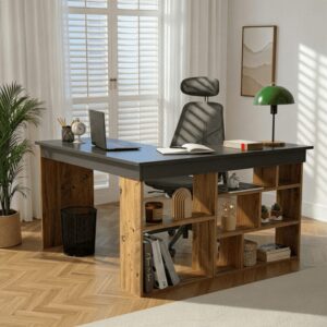 wohnli-moebel-suche-M26023843-1 Eckschreibtisch mit 8 Fächern L130 cm - Anthrazitgrau 130x72x50cm Spanplatte Grau Calicosy Möbel Büromöbel Schreibtische