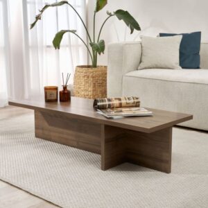 wohnli-moebel-suche-M26023886-1 Couchtisch asymmetrischem Fuß L120 cm - Nussbaumdekor 120x30x45cm Spanplatte Braun Calicosy Möbel Wohnzimmermöbel Couchtische