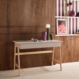 wohnli-moebel-suche-M26024036-1 Schreibtisch Holzdekor Heveaholzgestell 2 Schubladen naturfarben 120x76x55cm Holz Braun sweeek Möbel Büromöbel Schreibtische